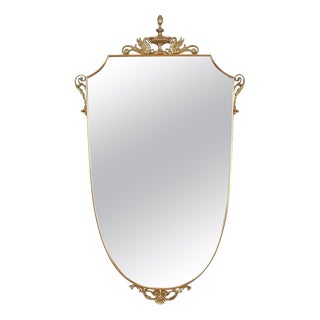Large Neoclassical Italian Shield Brass Wall Mirror by Gio Ponti, 1950s For Sale