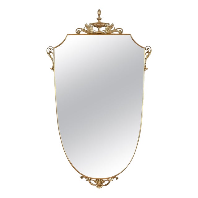 Large Neoclassical Italian Shield Brass Wall Mirror by Gio Ponti, 1950s For Sale