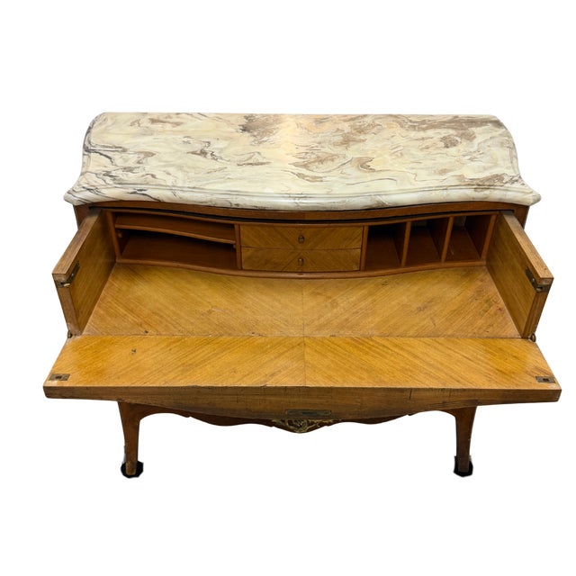 Rococo Antique French Louis XV–Style Bombe Marble-Top Commode For Sale - Image 3 of 3