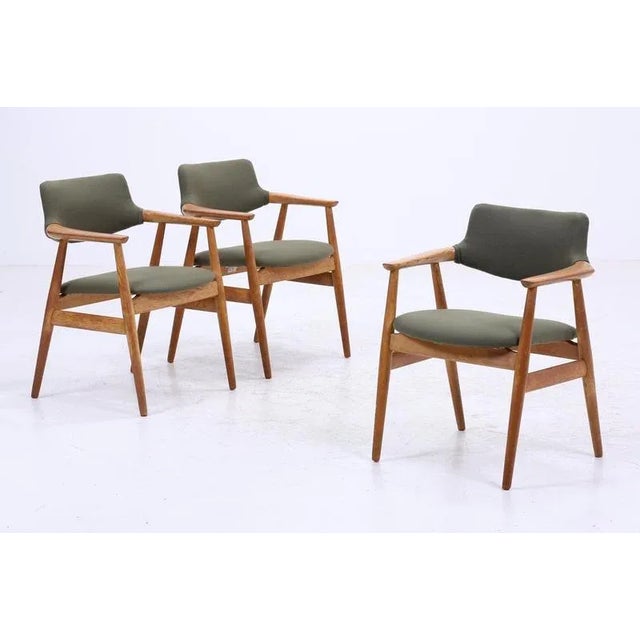 Mid-Century Oak Chairs with Green Upholstery by Erik Kirkegaard for Glostrup, Set of 3 For Sale - Image 11 of 11