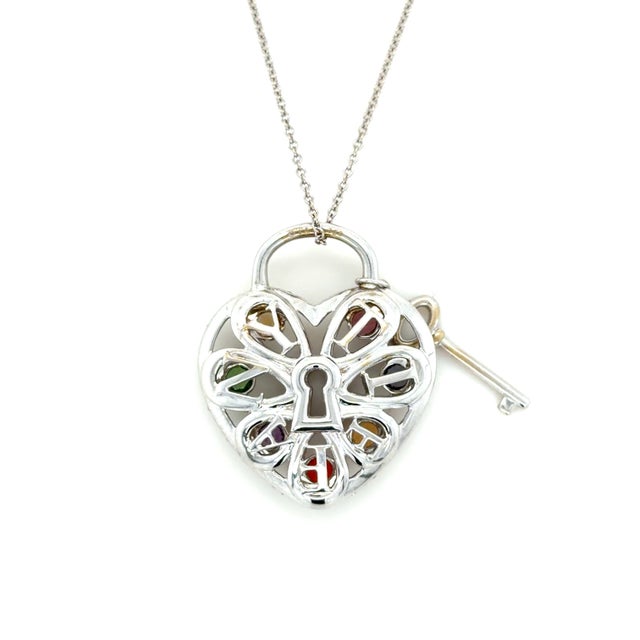 Early 21st Century Tiffany & Co., Diamond and Multigem Heart Key Locket Pendant/Necklace For Sale - Image 5 of 8