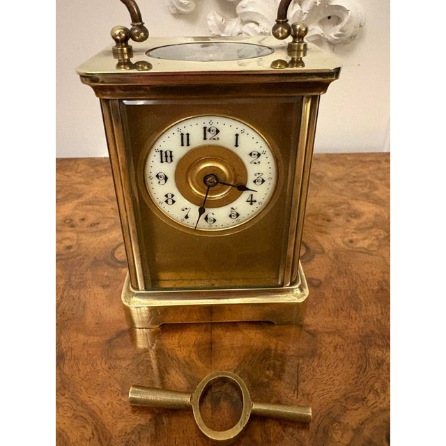 Metal Antique French Victorian Brass Carriage Clock, 1880 For Sale - Image 7 of 8