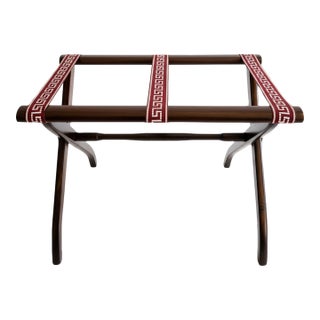 Late 20th Century Dark Walnut Mediterranean Boho Chic Greek Key Luggage Rack For Sale