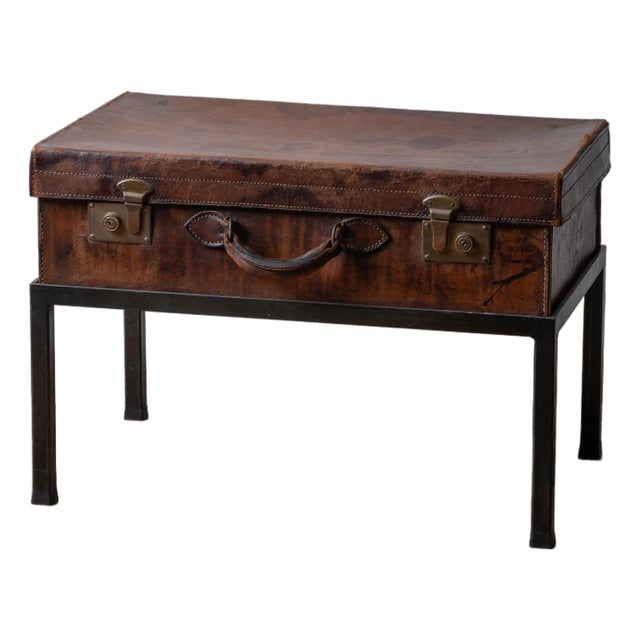 English Leather Suitcase on Stand, 1910 For Sale