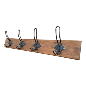 Antique English Yellow Pine Iron Wooden Coat Rail 1890s