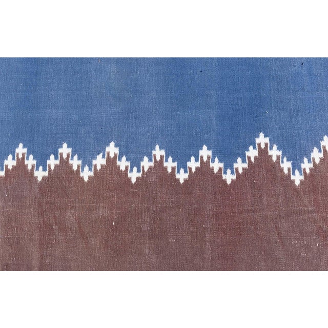 Doris Leslie Blau Vintage Indian Dhurrie Blue Brown Runner For Sale In New York - Image 6 of 10