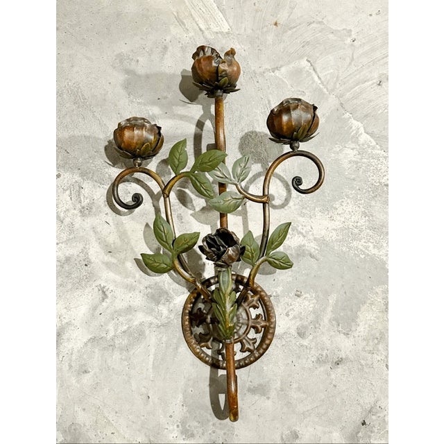 Good condition These decorative pieces feature an intricate, organic design of winding stems, leaves, and rosebuds....