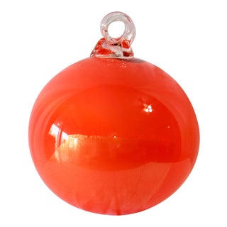 Orange Murano Hand Blown Art Glass Hanging Sphere For Sale