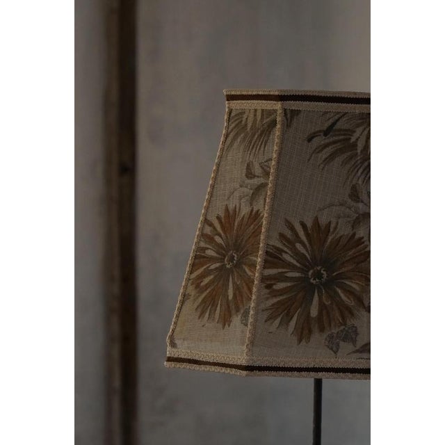 Art Deco Danish Iron Floor Lamp with Tripod Base and Floral Lampshade, 1940s For Sale - Image 4 of 18