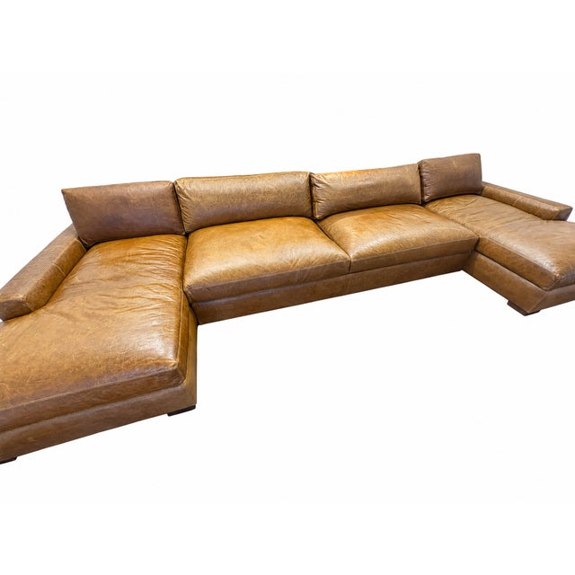 Contemporary Rh Maxwell Leather U-Chaise Sectional – 8' Armless Sofa With Dual Luxe Chaises in Italian Berkshire Leather (Chestnut) For Sale - Image 3 of 18