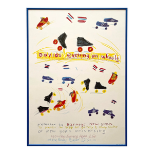 David Hockney Vintage 1980 Lithograph Print Barney's New York Framed Roxy Roller Disco " David's Evening on Wheels " Pop Art Event Poster