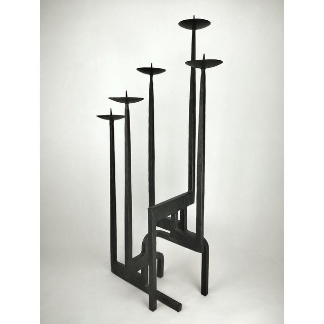 Large Brutalist Wrought Iron Floor Candlestick, 1960s For Sale - Image 5 of 11