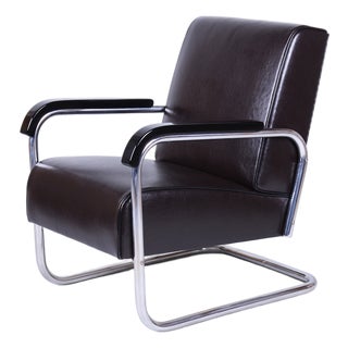 Bauhaus Armchair in Chrome and Leather from Hynek Gottwald, Czech, 1930s For Sale