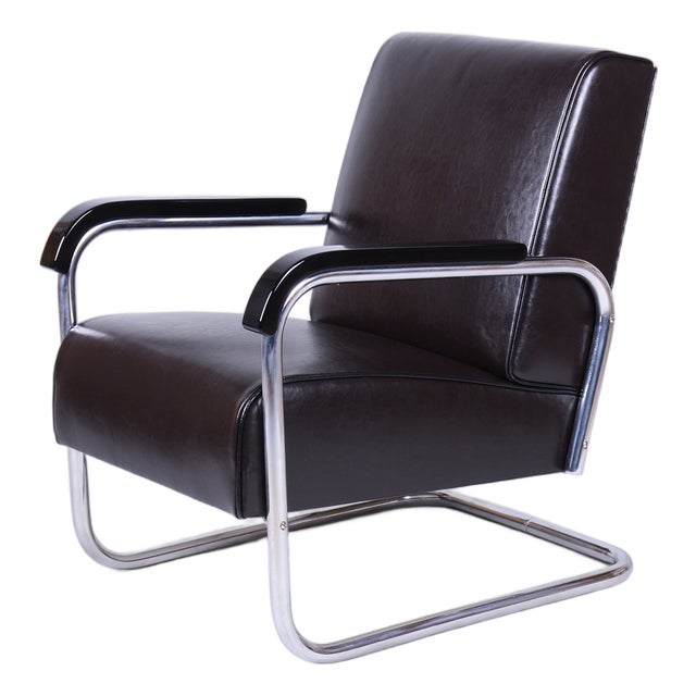 Bauhaus Armchair in Chrome and Leather from Hynek Gottwald, Czech, 1930s For Sale