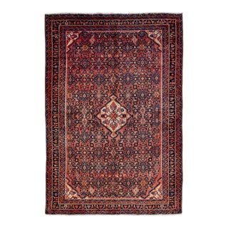 Vintage Handmade Persian Red Geometric Wool Rug 4'9" X 6'11" For Sale