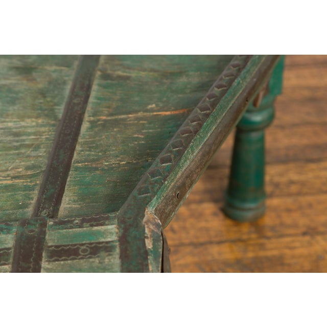 Indian 19th Century Green Painted Wood Bullock Cart Made into a Coffee Table For Sale - Image 10 of 13