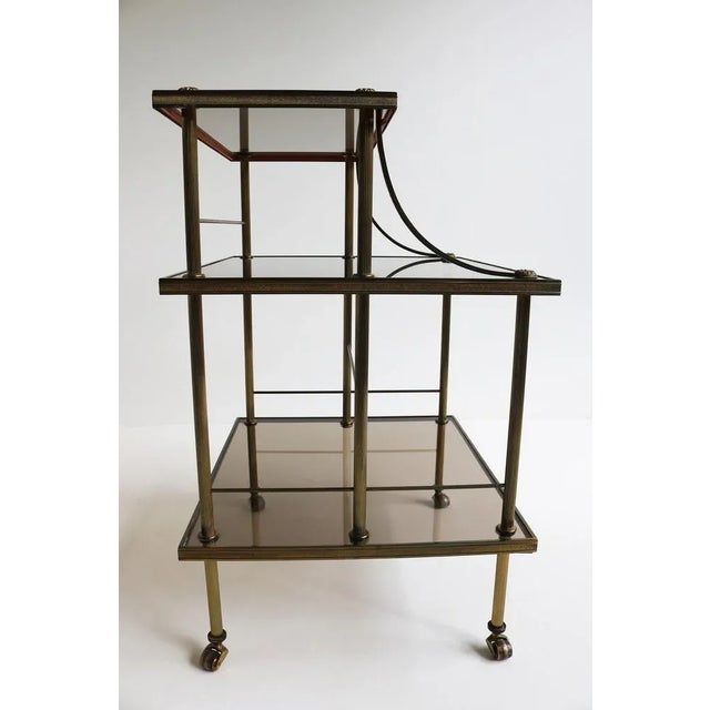 Goldenrod Mid-Century French Brass & Smoked Glass Three Tiered Drinks Trolley, 1970s For Sale - Image 8 of 11