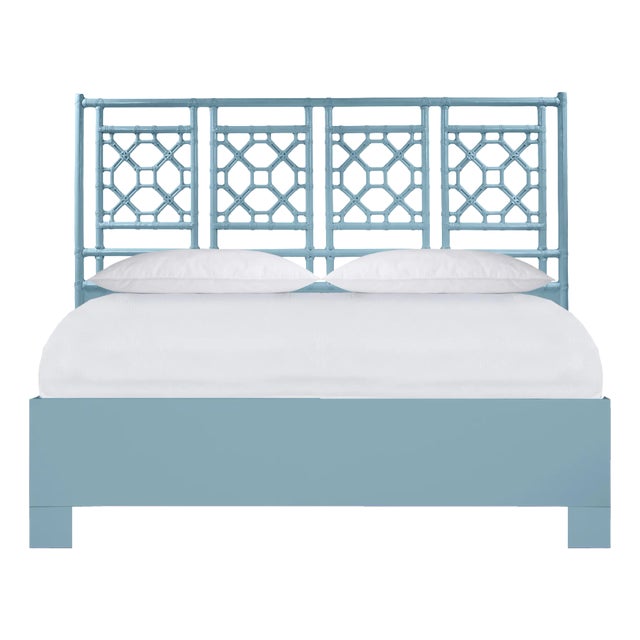 Lattice Back Standard Bed King, Pool Blue For Sale