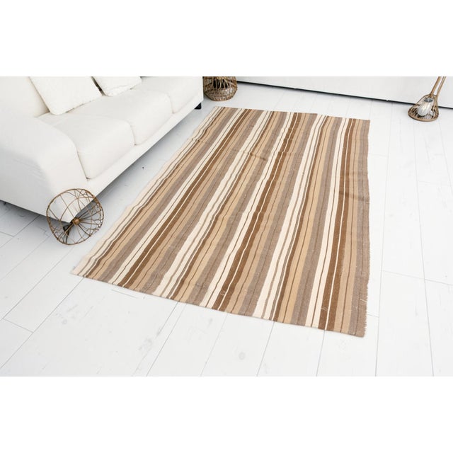 Coffee Antique Bohemian Stripe Kilim Rug For Sale - Image 8 of 10
