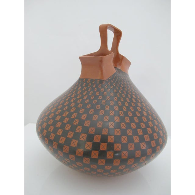 Mata Ortiz Olga Quezada Mexico Geometric Checkerboard Pottery Wedding Vase For Sale - Image 9 of 10