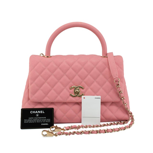 Chanel Coco Flap Pink Caviar Leather Gold Hardware Top Handle Bag For Sale - Image 13 of 14
