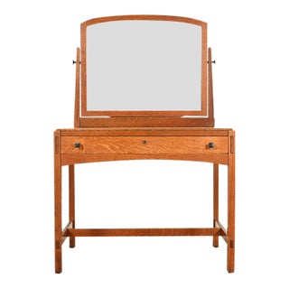 Limbert Antique Mission Oak Arts & Crafts Vanity or Dressing Table With Mirror, Circa 1910 For Sale