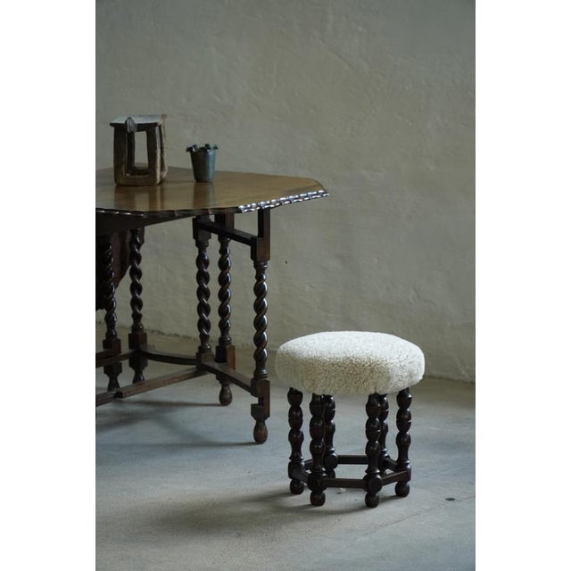 White Mid-Century Modern Dark Stained Wood Stool, 1950s For Sale - Image 8 of 12