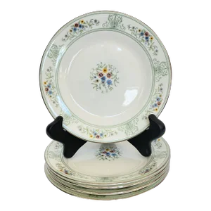 Vintage 1980s Wedgwood Agincourt Green Bone China Bread Plates - Set of 5