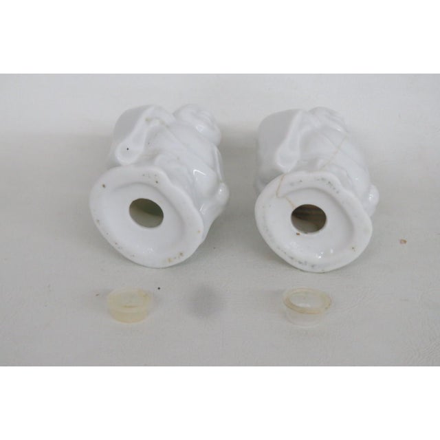 White Mid 20th Century White Ceramic Salt and Pepper Shakers 2pc Pair Laughing Buddha Figurines For Sale - Image 8 of 10