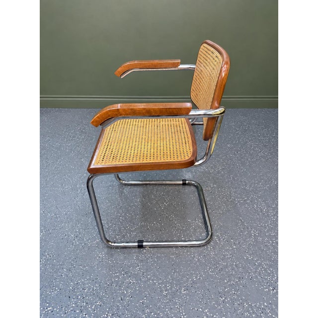 Mid-Century Modern 1980's Italian Cesca-Style Cane and Chrome B64 Armchair After Marcel Breuer For Sale - Image 3 of 9
