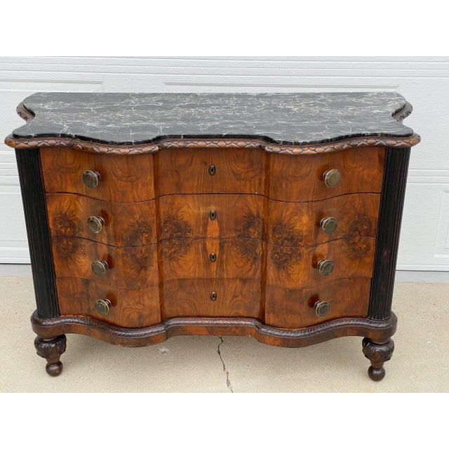 Spectacular Antique Walnut Serpentine Commode With Marble Top – Late 19th/Early 20th Century For Sale - Image 4 of 11