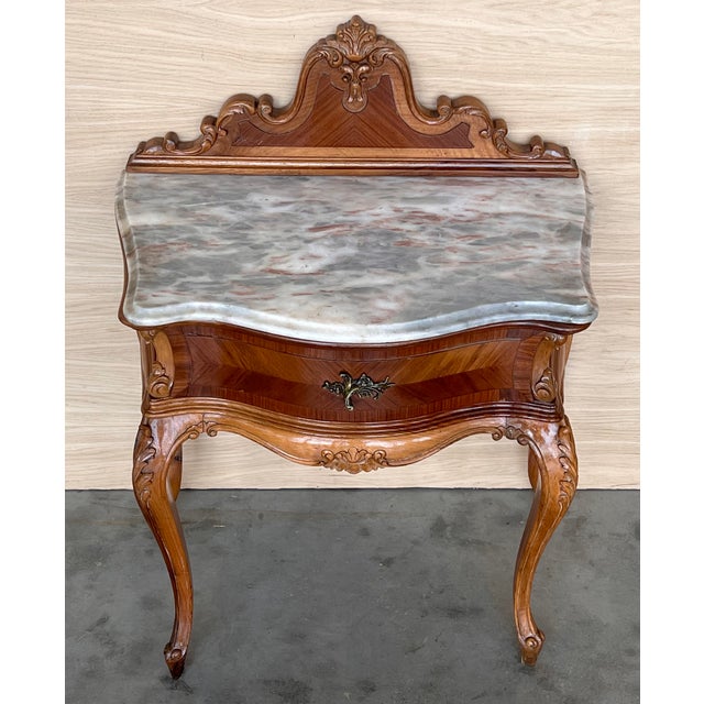 French French Pair of Nightstand Tables With Crest & Carved Drawer and Cabriole Legs For Sale - Image 3 of 10