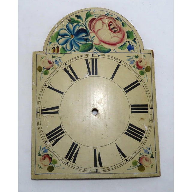 Antique Early 19th Century Hand Painted Wood Grandmothers Clock Dial For Sale - Image 4 of 13