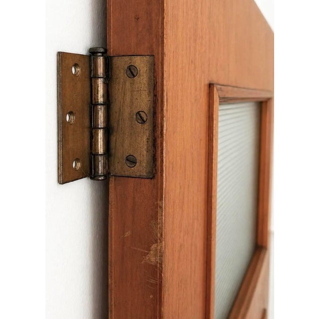 Mid-Century Paneled Wood Interior Door With Reeded Glass Inserts & Original Hardware For Sale - Image 4 of 4