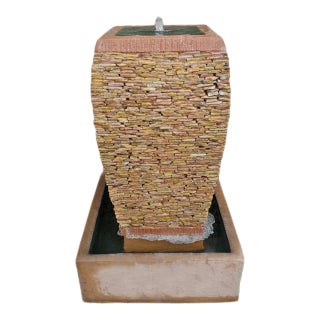 Peach Pebble Stacked Square Urn Fountain For Sale