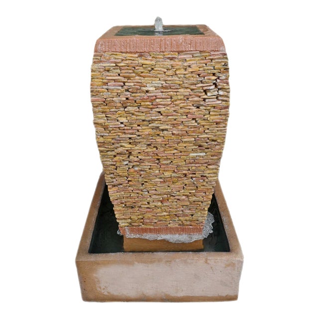 Peach Pebble Stacked Square Urn Fountain For Sale