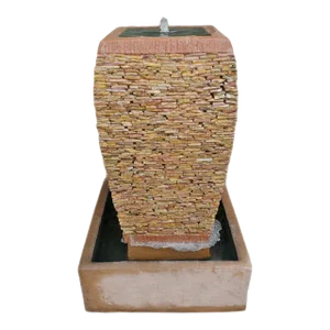 Peach Pebble Stacked Square Urn Fountain