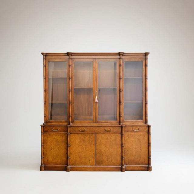 Monumental Style Burl Wood Fsux Bamboo China Library Cabinet or Hutch Bookshelf For Sale In Atlanta - Image 6 of 6