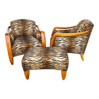 Vintage Club Chairs & Ottoman a Pair For Sale
