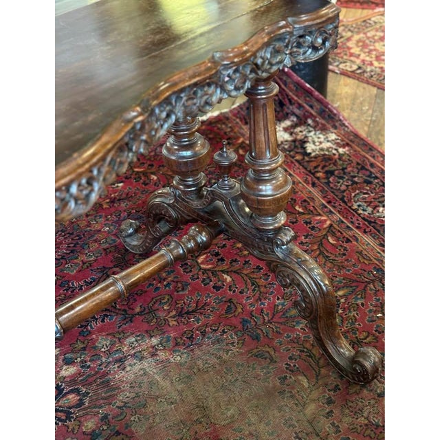 1910s Antique Victorian Ornately Carved Wood Library or Console Table For Sale - Image 5 of 8