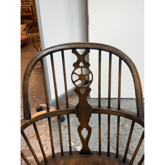 Wood English Windsor Style Vintage Arm Chairs, Pair For Sale - Image 7 of 12