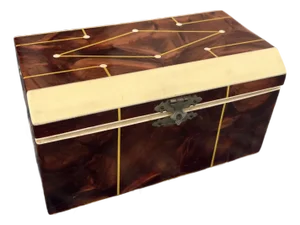 Antique English Art Deco Regency Faux Tortoiseshell and Faux Ivory Tea Caddy Box With Inlay