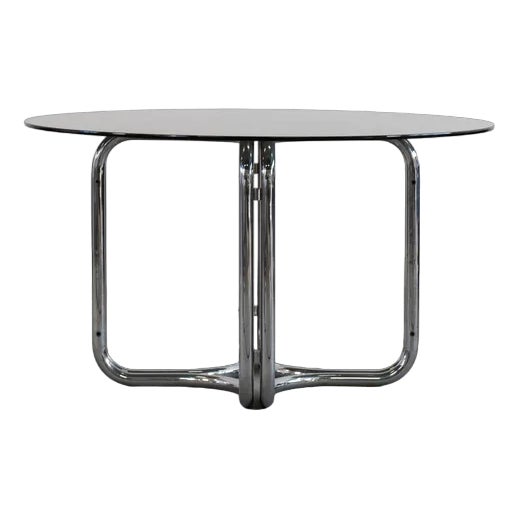 Round Table with Steel Base and Glass Top by Giotto Stoppino, 1970s For Sale
