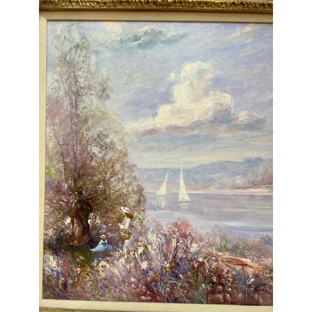 Late 20th Century Late 20th Century Framed Oil Painting of Sailboats on the Lake For Sale - Image 5 of 5