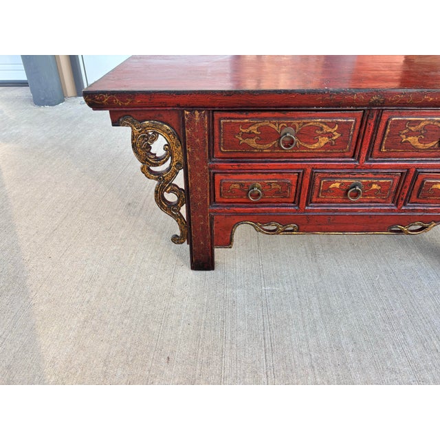 Mid 19th Century Mid 19th Century Traditional Chinese Antique Red Lacquered Wooden Table For Sale - Image 5 of 6