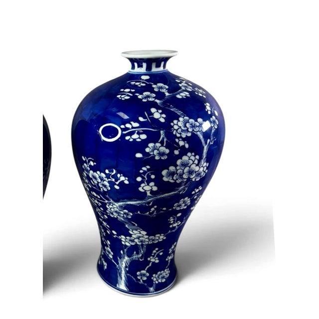 Pair Early 20th Century Chinese Cobalt Meiping Vases With Prunus Decoration For Sale In Los Angeles - Image 6 of 8