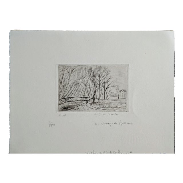 André Dunoyer De Segonzac, Landscape with Bridge, Houses and Trees, 1950s, Etching For Sale