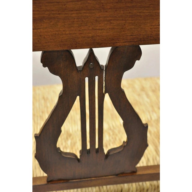 Vintage Italian Neoclassical Cherry Wood Dolphin Lyre Carved Rush Seat Bench For Sale - Image 9 of 12