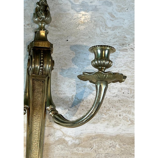 Bronze Pair of Louis XVI style bronze sconces For Sale - Image 8 of 12