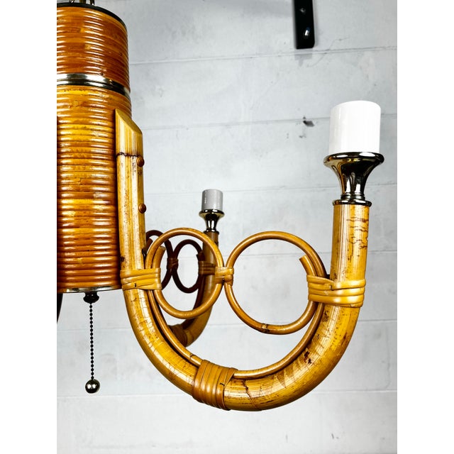 Vintage Bamboo Rattan Chandelier For Sale - Image 4 of 11